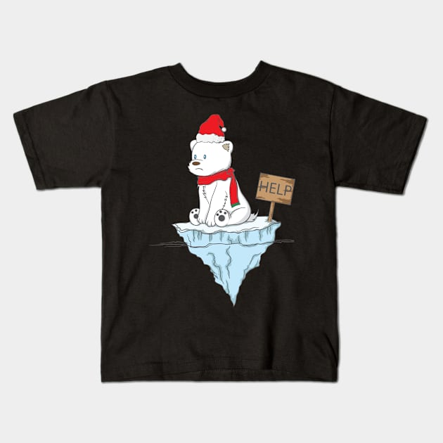 Polar bear needs help on ice floe Kids T-Shirt by dieEinsteiger